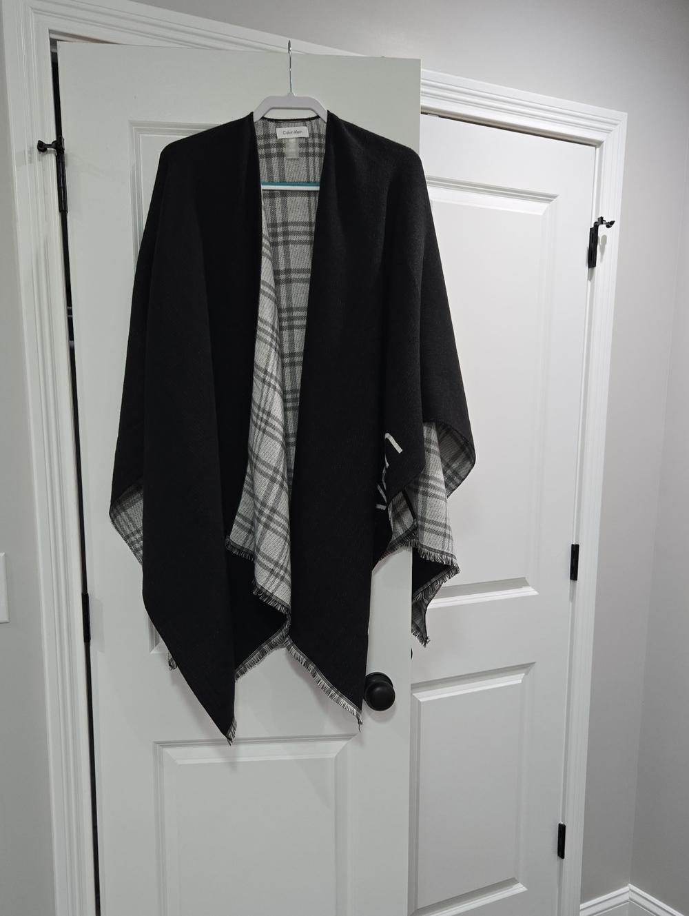 Calvin Klein Black Reversible Plaid Wrap